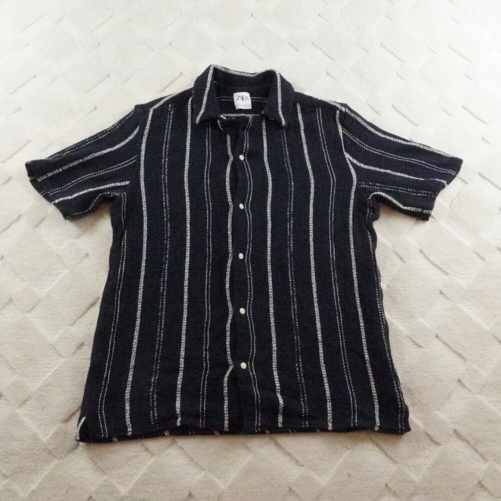 Zara Black and White Striped Casual Button Down Shirt